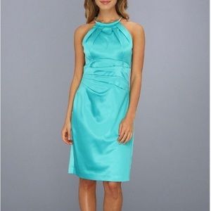 Eliza J cocktail halter chain neck satin teal dress  Sz10